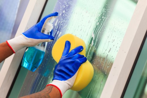 House cleaner pressure washing exterior walls