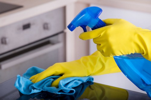 Professional cleaning team working on house walls