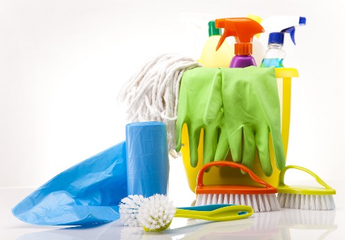 Bathroom being meticulously cleaned by domestic cleaners in Jasmine